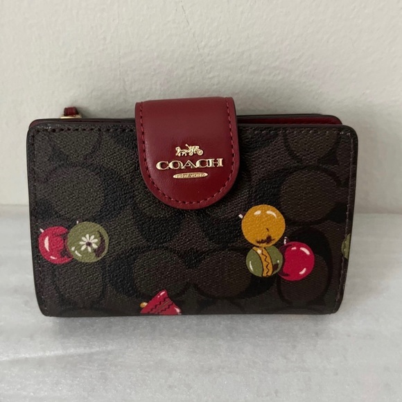 NEW Coach C7414 Medium Corner Zip Wallet In Signature Canvas With Ornament Print - Picture 3 of 7